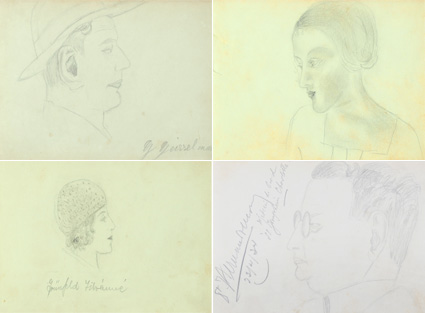 Desenhos feitos por Fayga com 12 anos, na viagem ao Brasil.